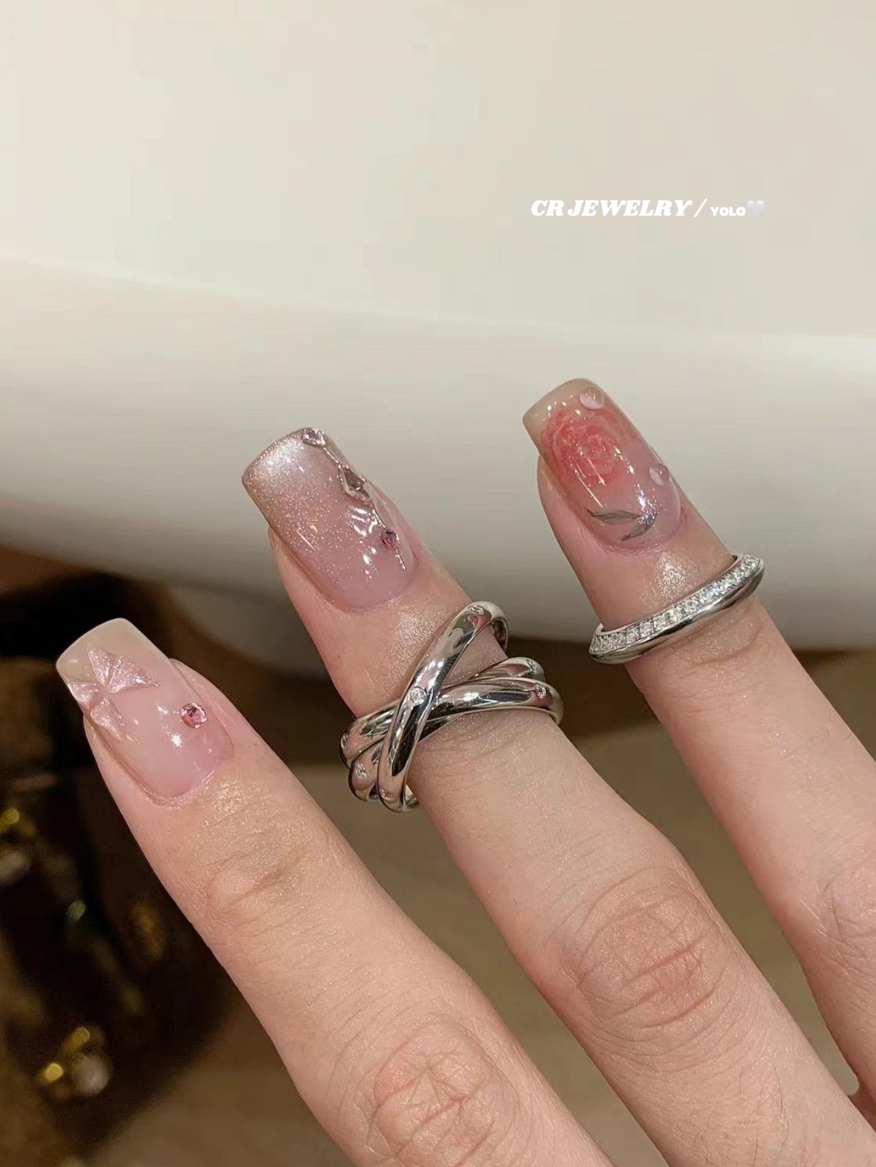 S925 silver high-carbon diamond flying disc tail ring