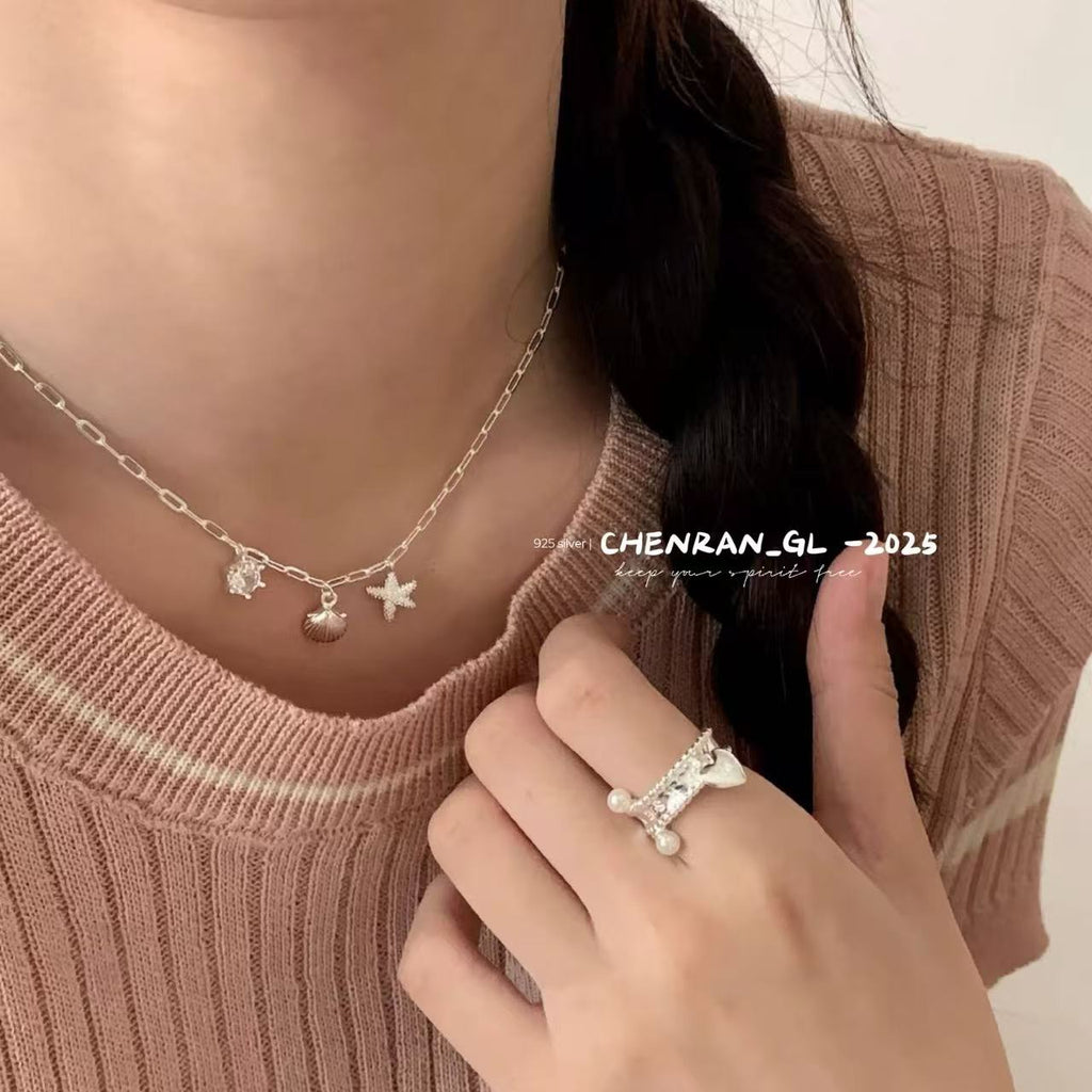 S925 silver underwater world starfish shell necklace
