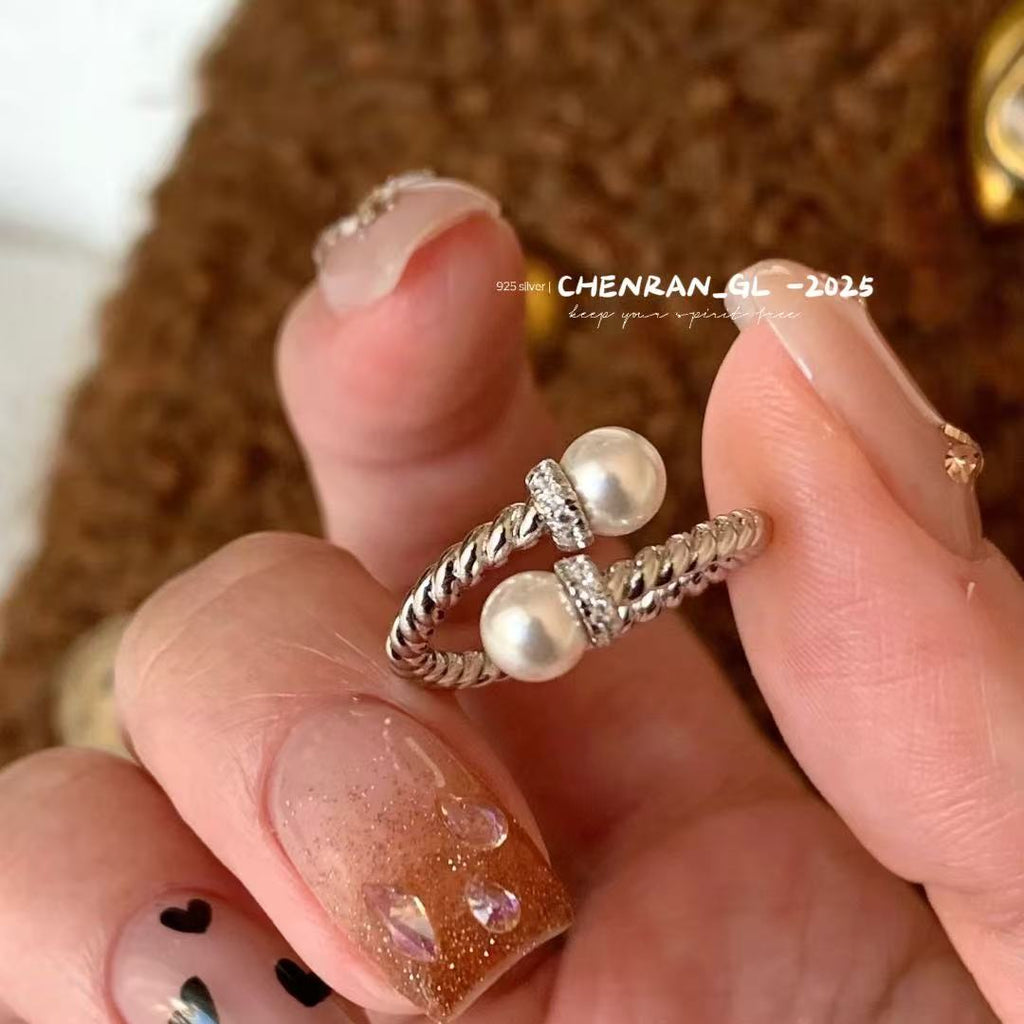 S925 silver pearl twist ring