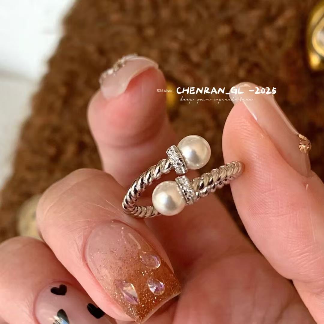 S925 silver pearl twist ring
