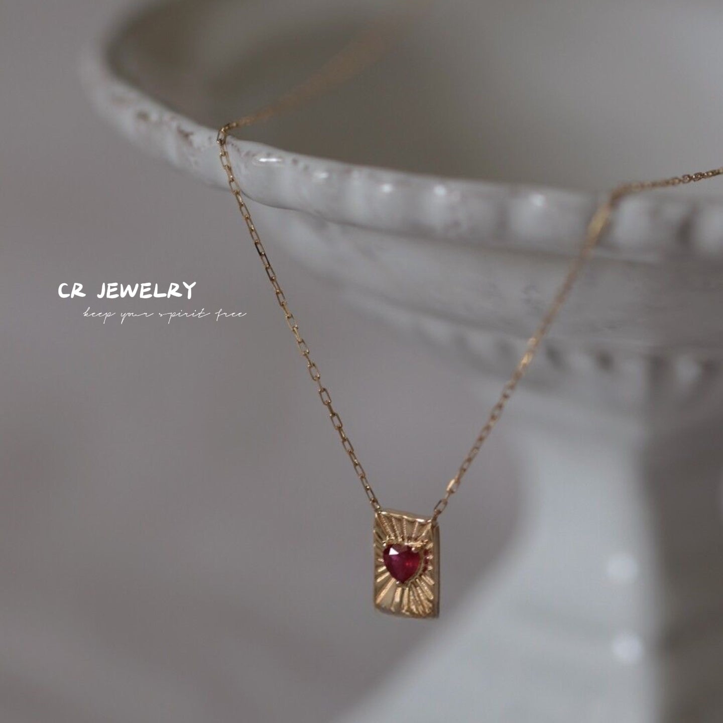 S925 silver red heart pendant necklace