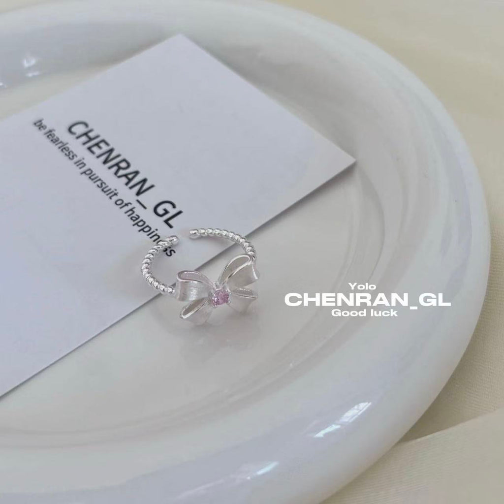 S925 silver bow pink diamond ring