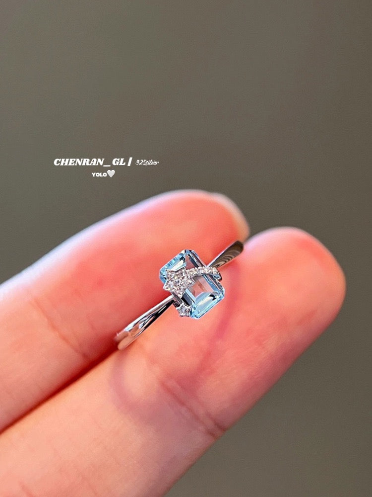 S925 silver meteor sea blue zirconium ring