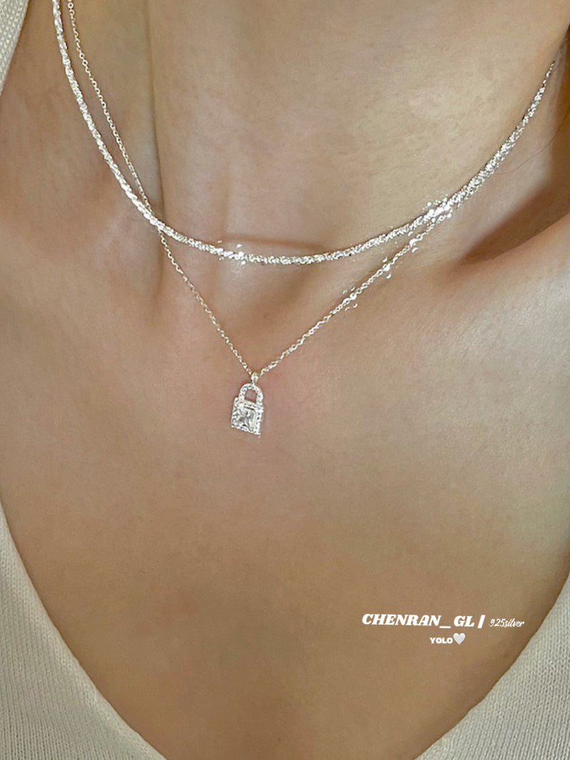 S925 silver light luxury mini diamond-encrusted lock necklace
