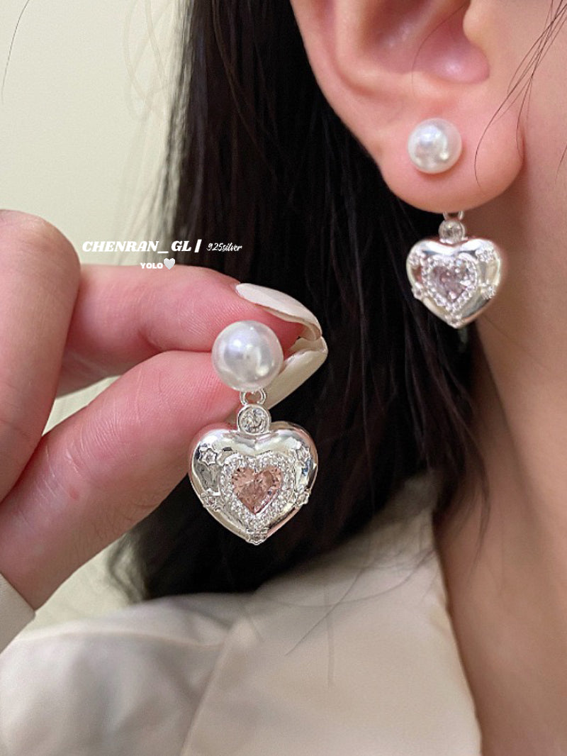 Love heart zircon necklace and stud earrings set
