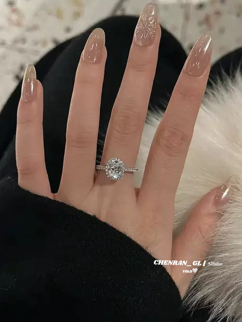 S925 silver 7*9 oval white diamond ring