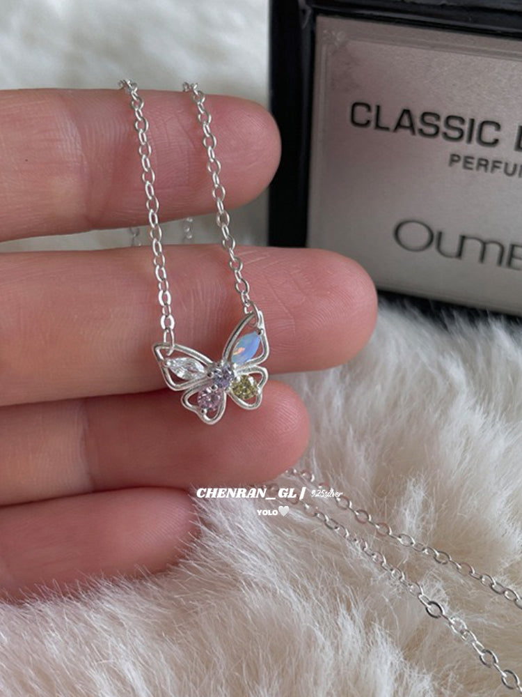 S925 silver sweet bow and colorful zircon necklace