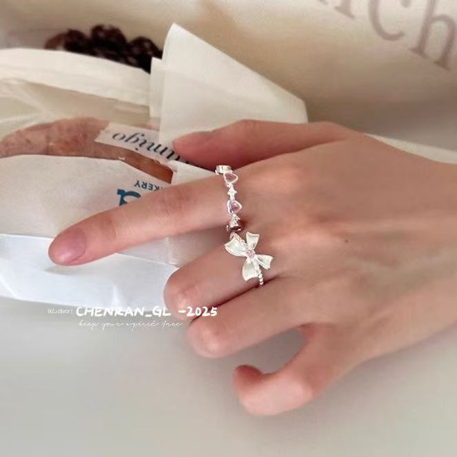S925 silver bow pink diamond ring