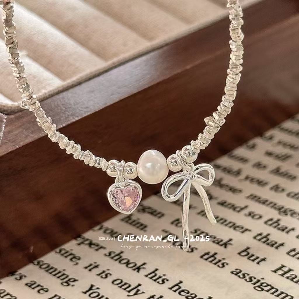 S925 silver freshwater pearl pink zircon bracelet