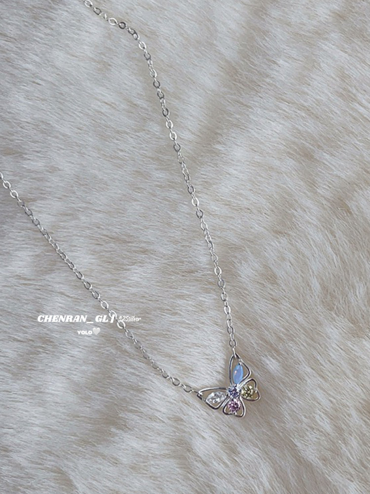 S925 silver sweet bow and colorful zircon necklace