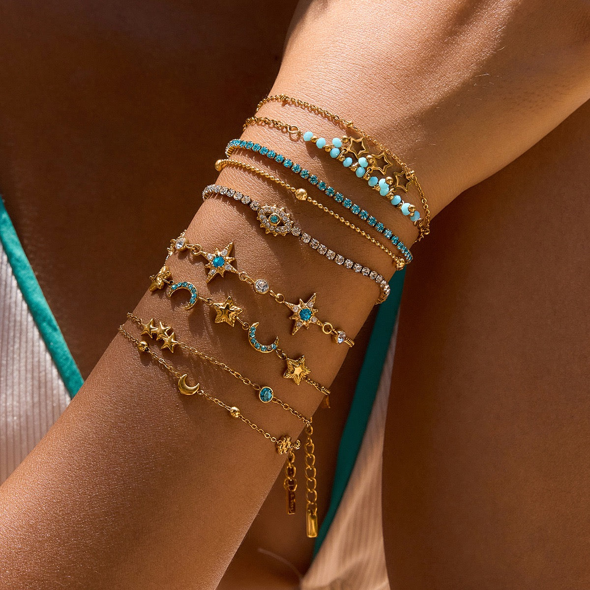 Blue zircon octagram design stainless steel bracelet