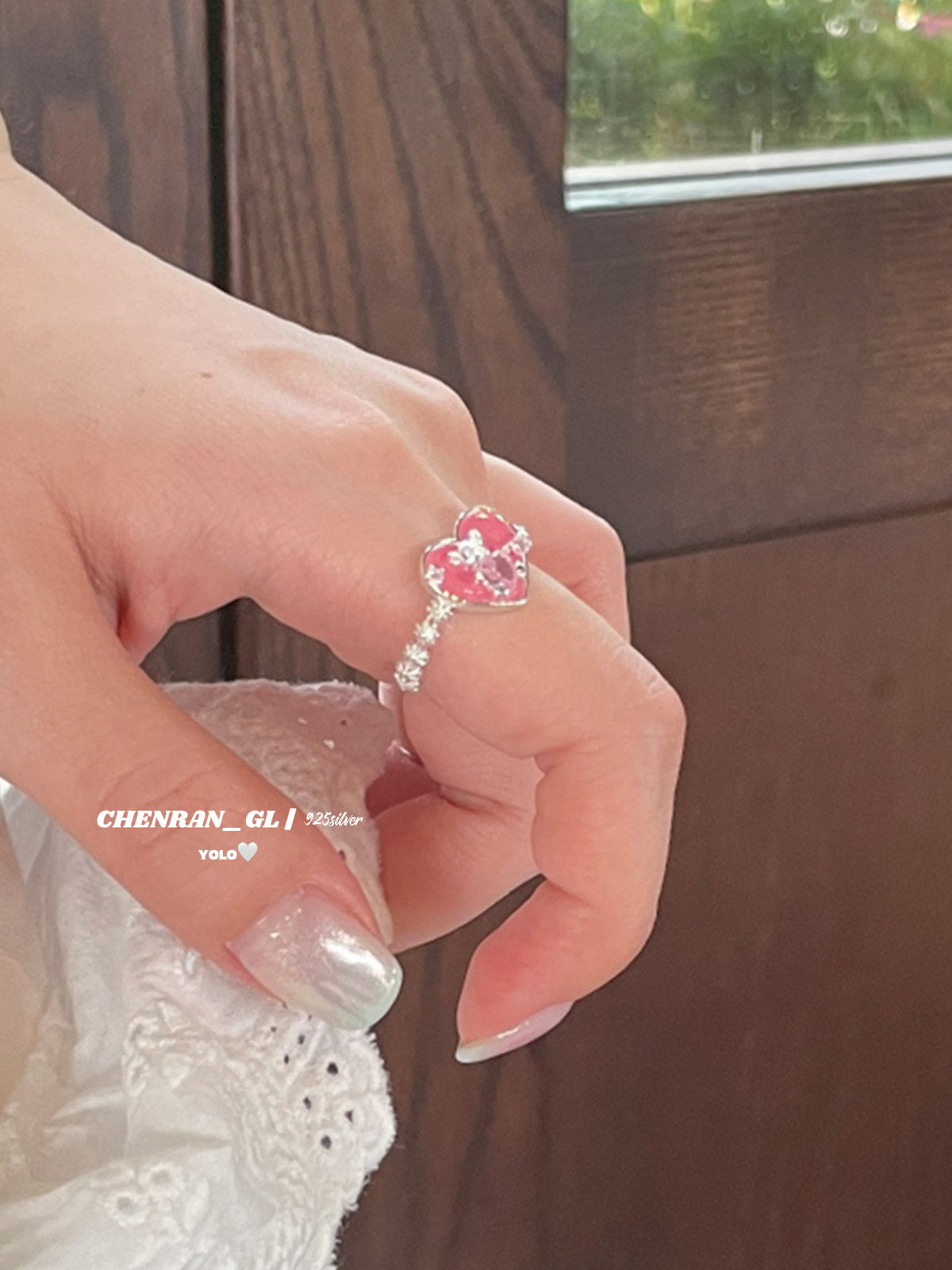 S925 silver sweet pink cute bear zircon bow ring