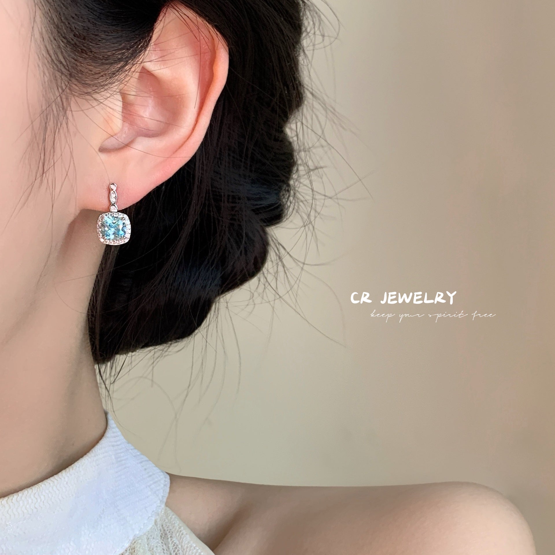 S925 silver blue zircon pendant necklace earrings set