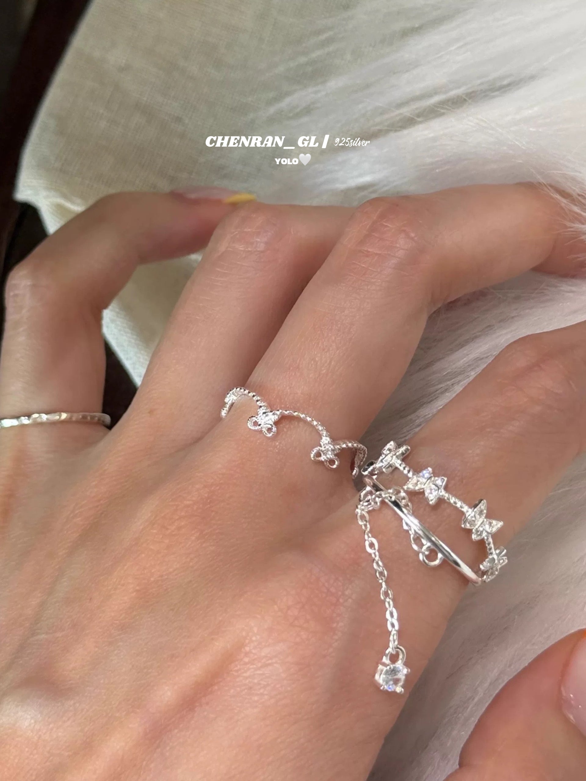 S925 silver sweet pink cute bear zircon bow ring