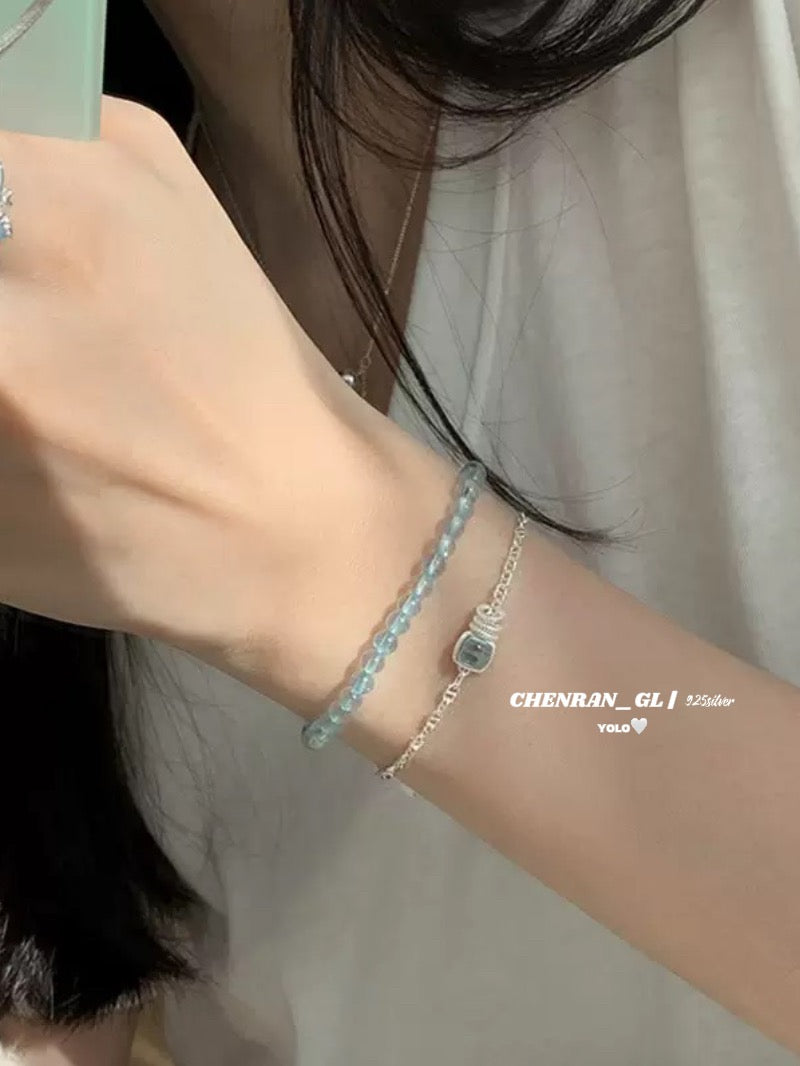 S925 silver aquamarine pig nose bracelet