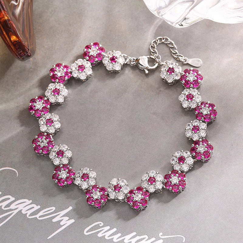 Red corundum zircon flower earrings necklace bracelet set