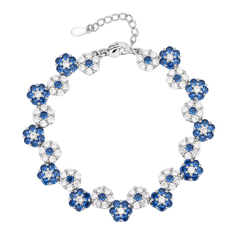 Blue spinel and zircon flower necklace and bracelet set