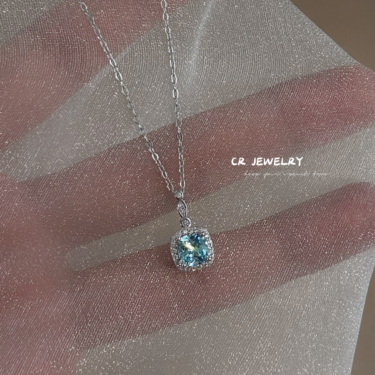 S925 silver blue zircon pendant necklace earrings set