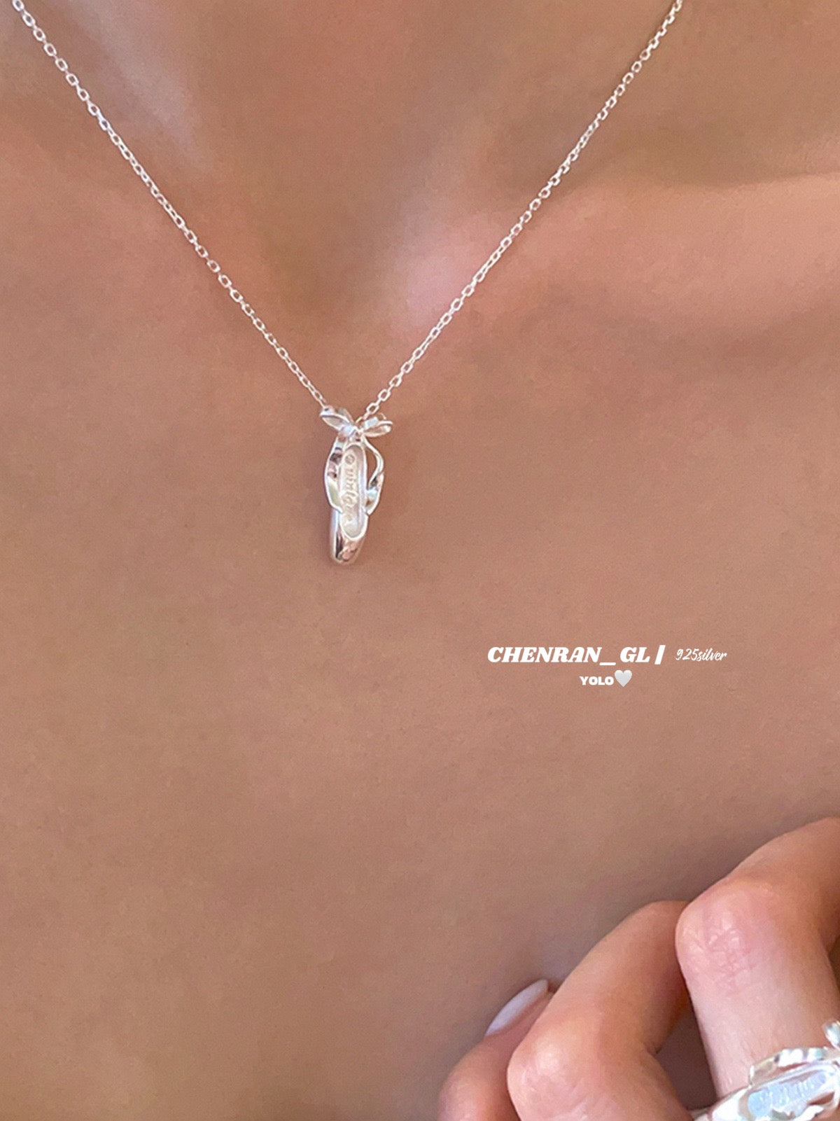 S925 silver ballet shoes necklace