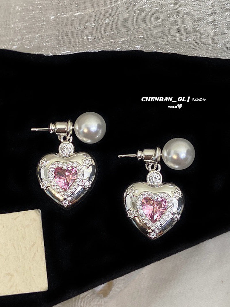 Love heart zircon necklace and stud earrings set