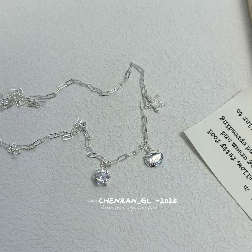 S925 silver underwater world starfish shell necklace