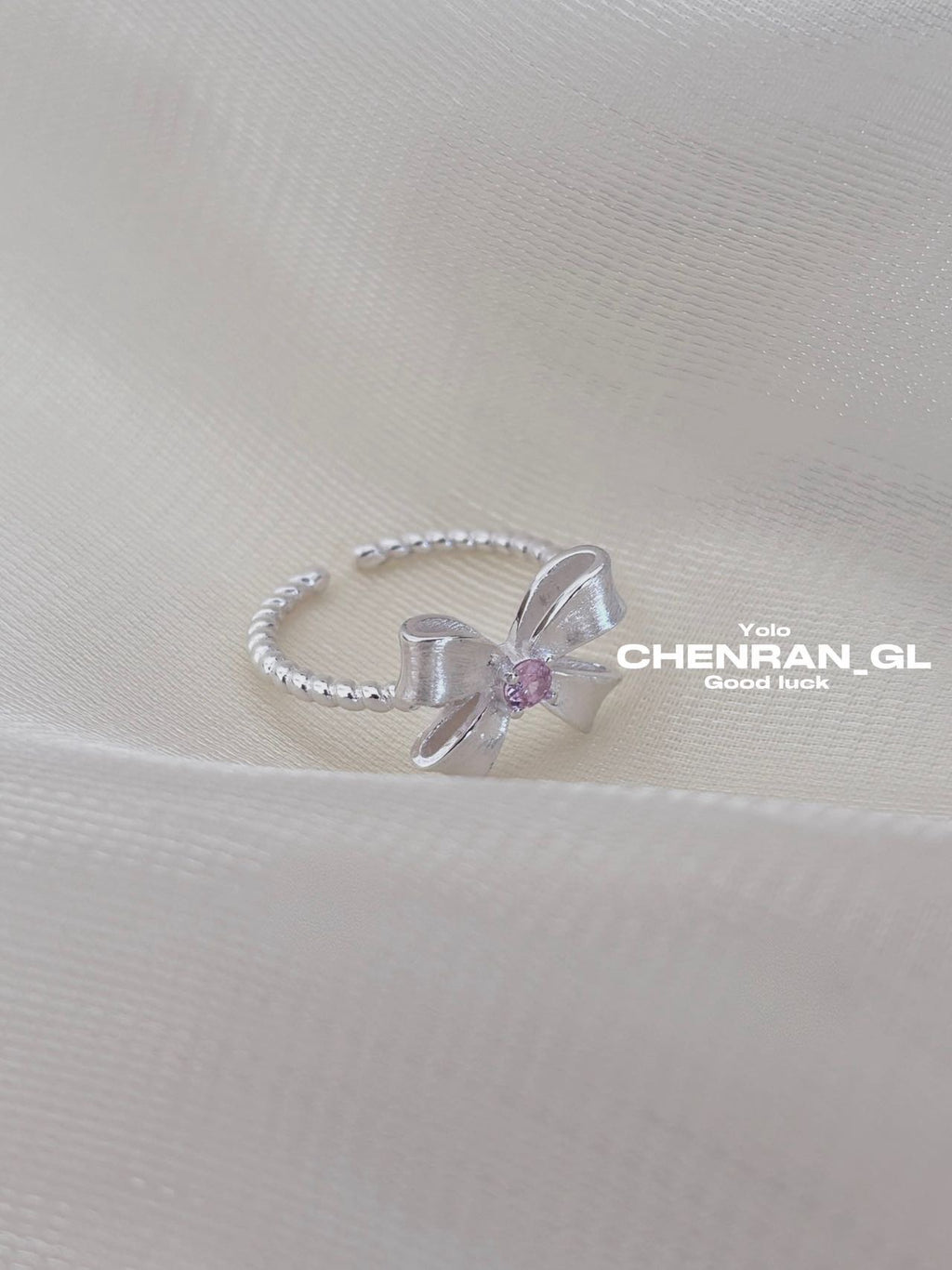 S925 silver bow pink diamond ring