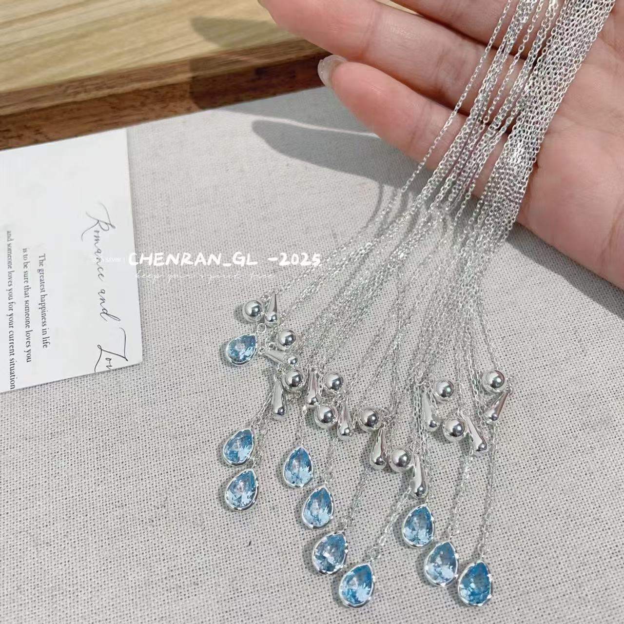"Blue Tears" Water Drop S925 Silver Pull-out Adjustable Necklace
