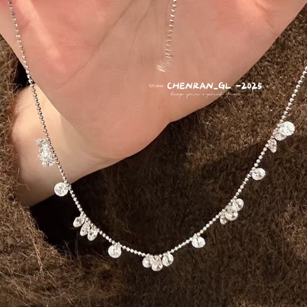S925 silver teardrop zircon necklace