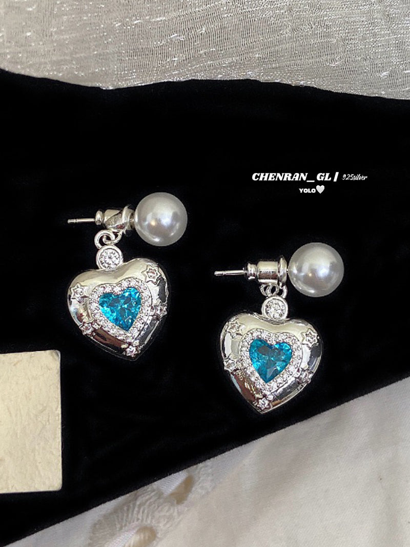 Love heart zircon necklace and stud earrings set