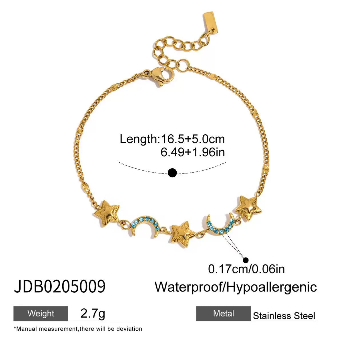 Blue zircon octagram design stainless steel bracelet