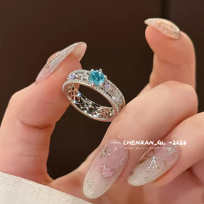 S925 silver a super shiny one-carat navy blue diamond ring