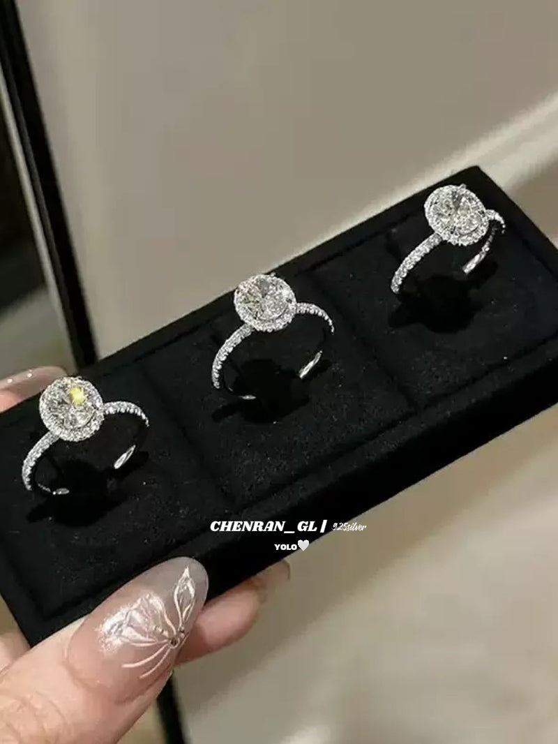 S925 silver 7*9 oval white diamond ring