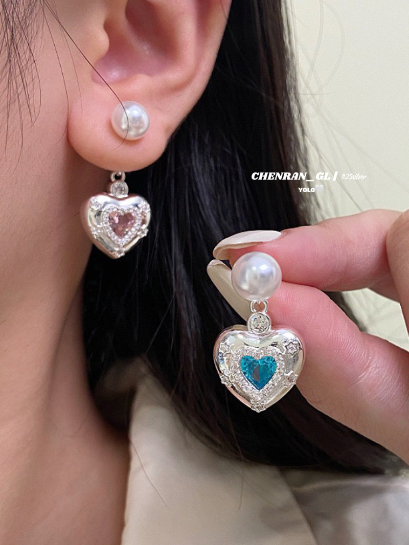 Love heart zircon necklace and stud earrings set