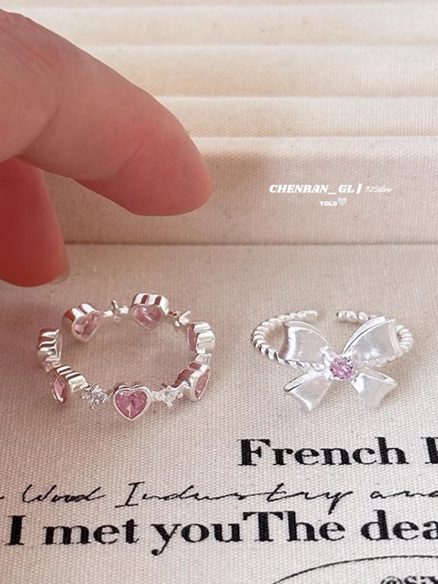 S925 silver bow pink diamond ring