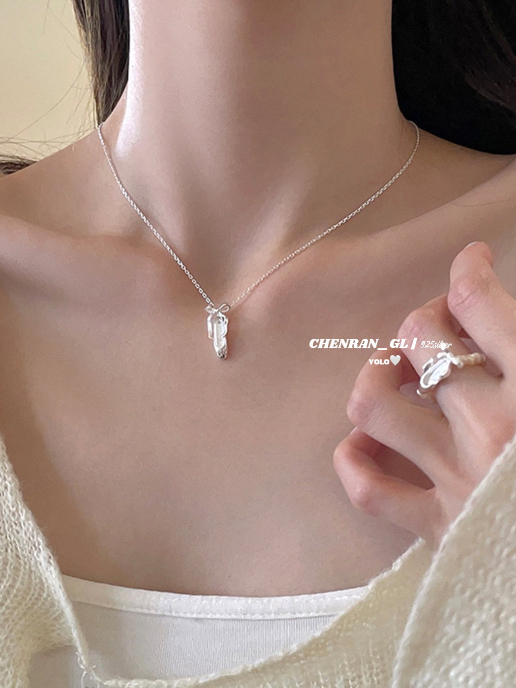 S925 silver ballet shoes necklace