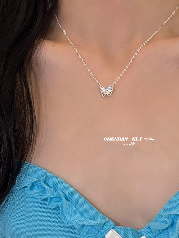 S925 silver sweet bow and colorful zircon necklace