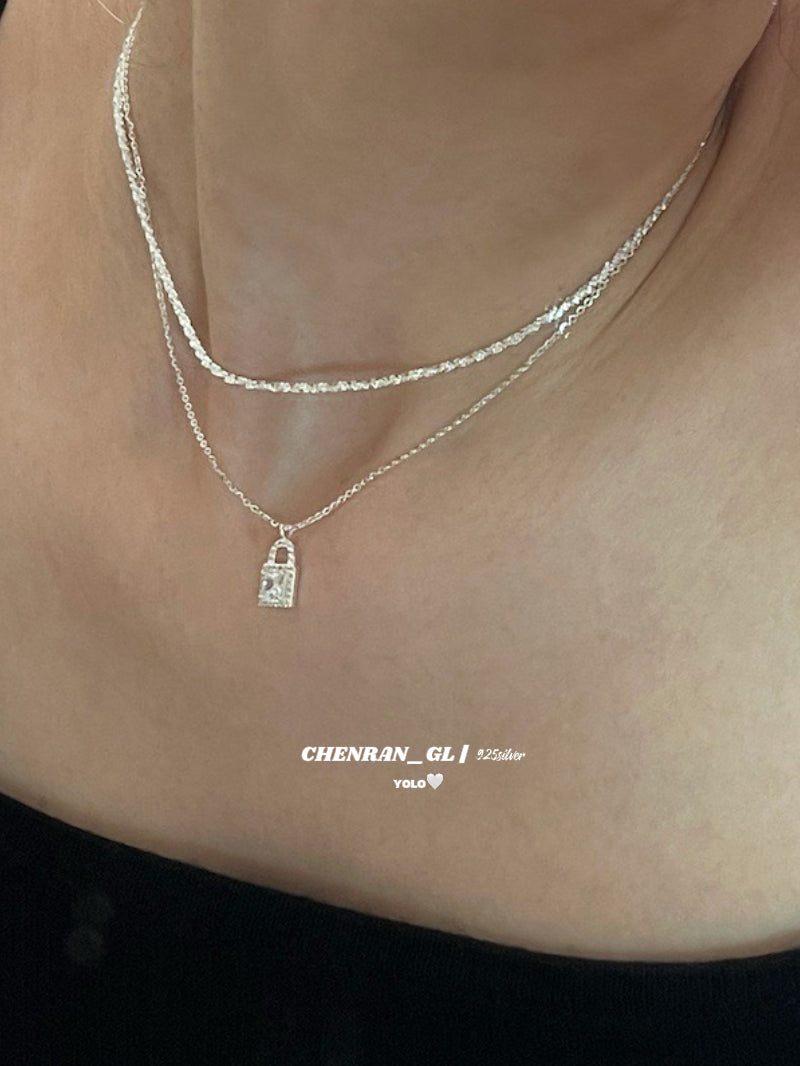 S925 silver light luxury mini diamond-encrusted lock necklace
