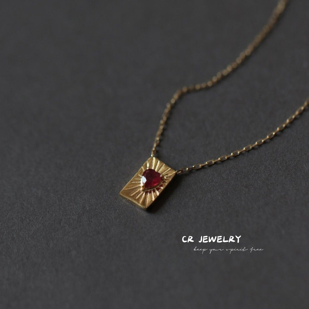 S925 silver red heart pendant necklace