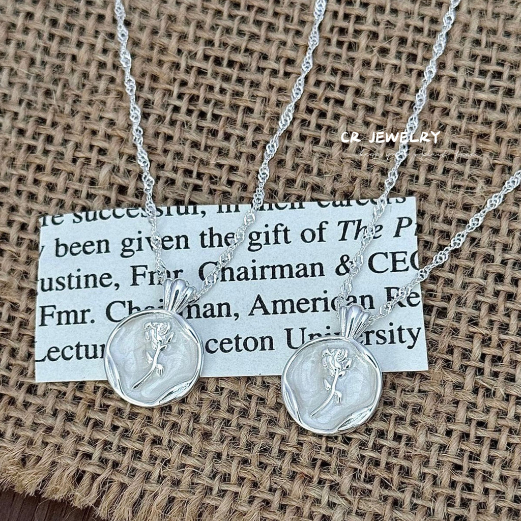 S925 silver round plate glazed tulip necklace