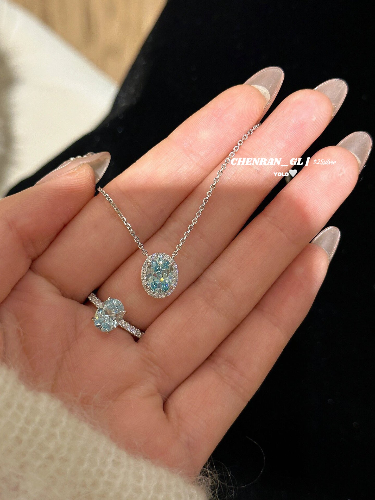 S925 silver 6*8mm oval high-carbon diamond pendant necklace