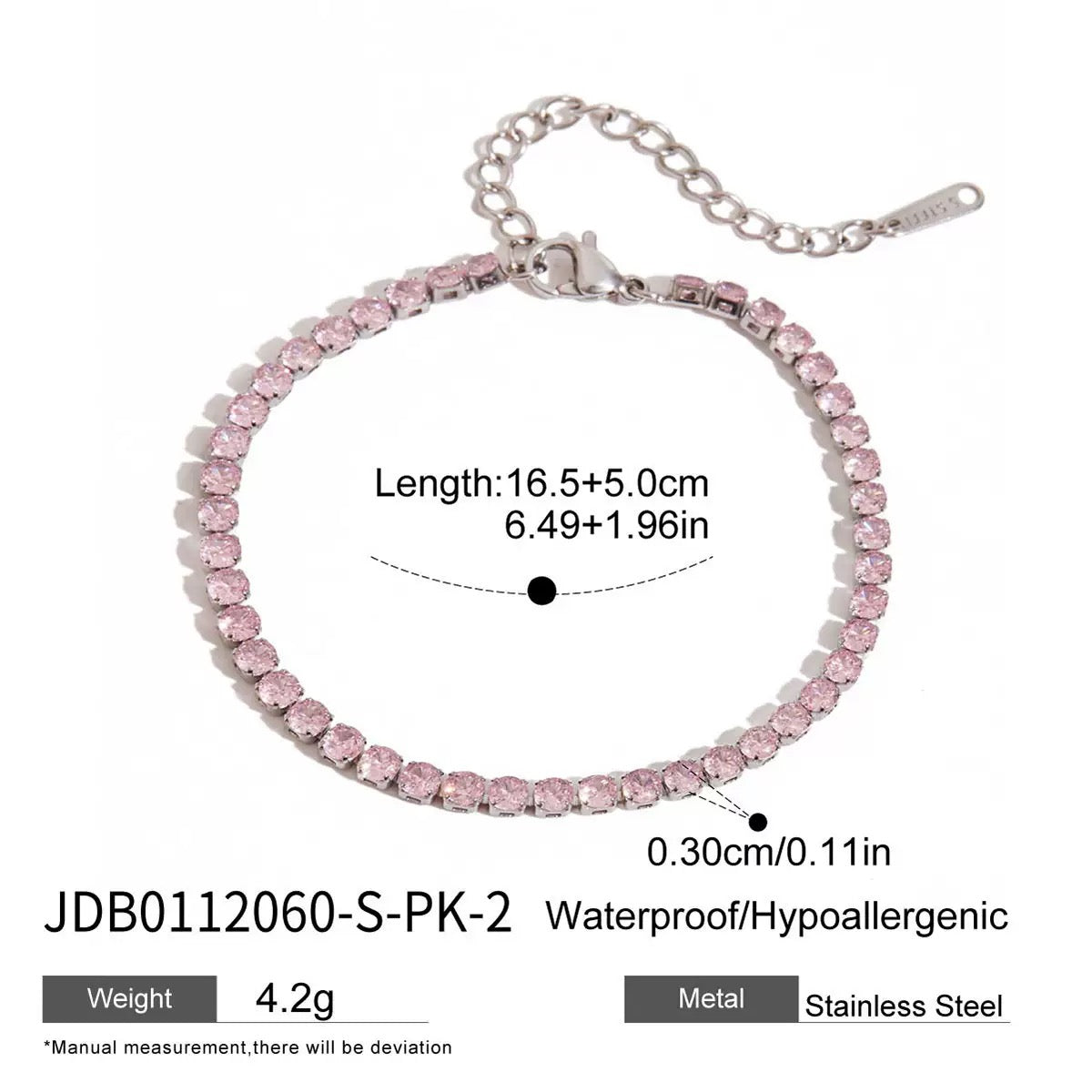 Stainless steel five-pointed star pink zirconia bracelet