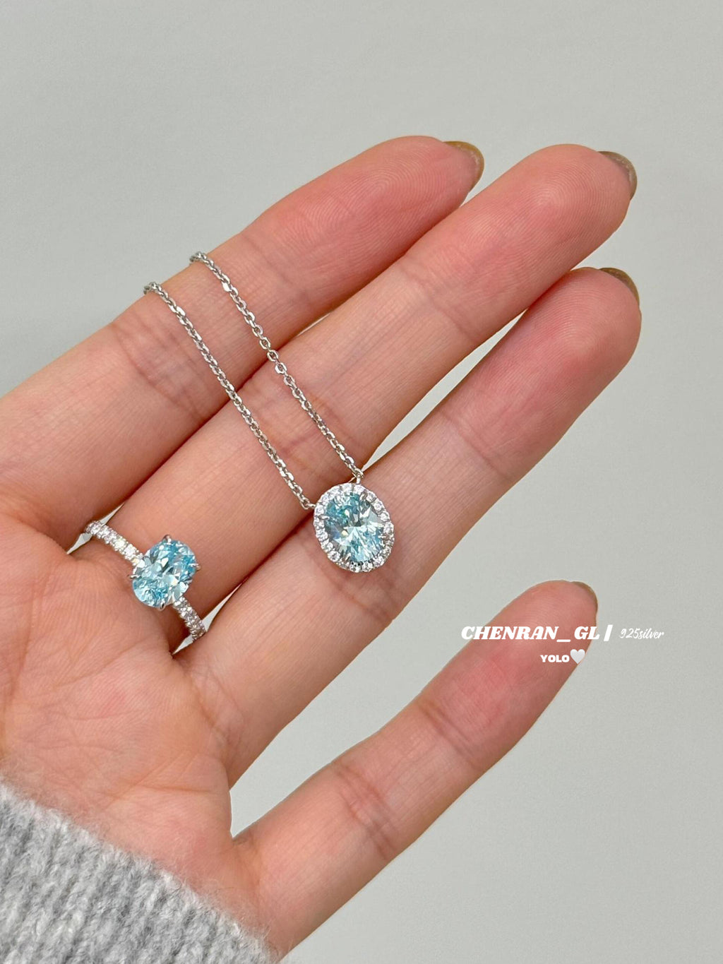 S925 silver 6*8mm oval high-carbon diamond pendant necklace