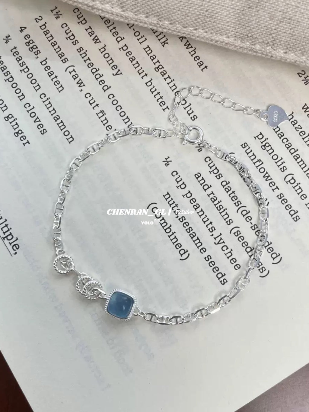 S925 silver aquamarine pig nose bracelet
