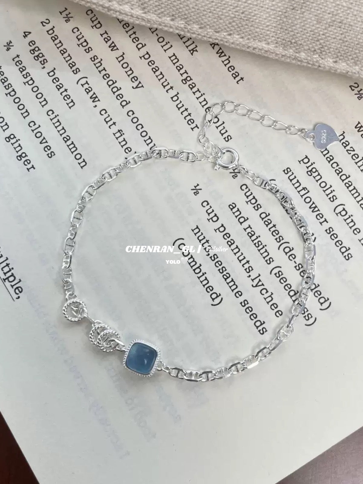 S925 silver aquamarine pig nose bracelet