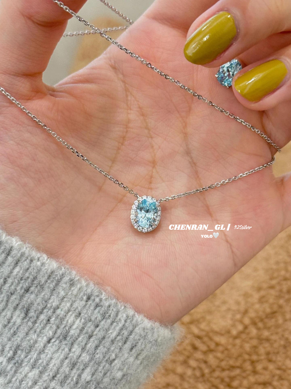 S925 silver 6*8mm oval high-carbon diamond pendant necklace