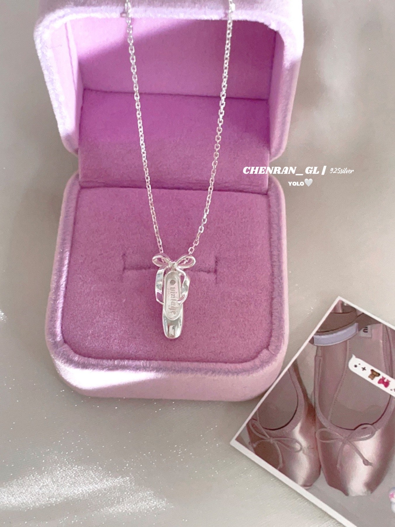 S925 silver ballet shoes necklace