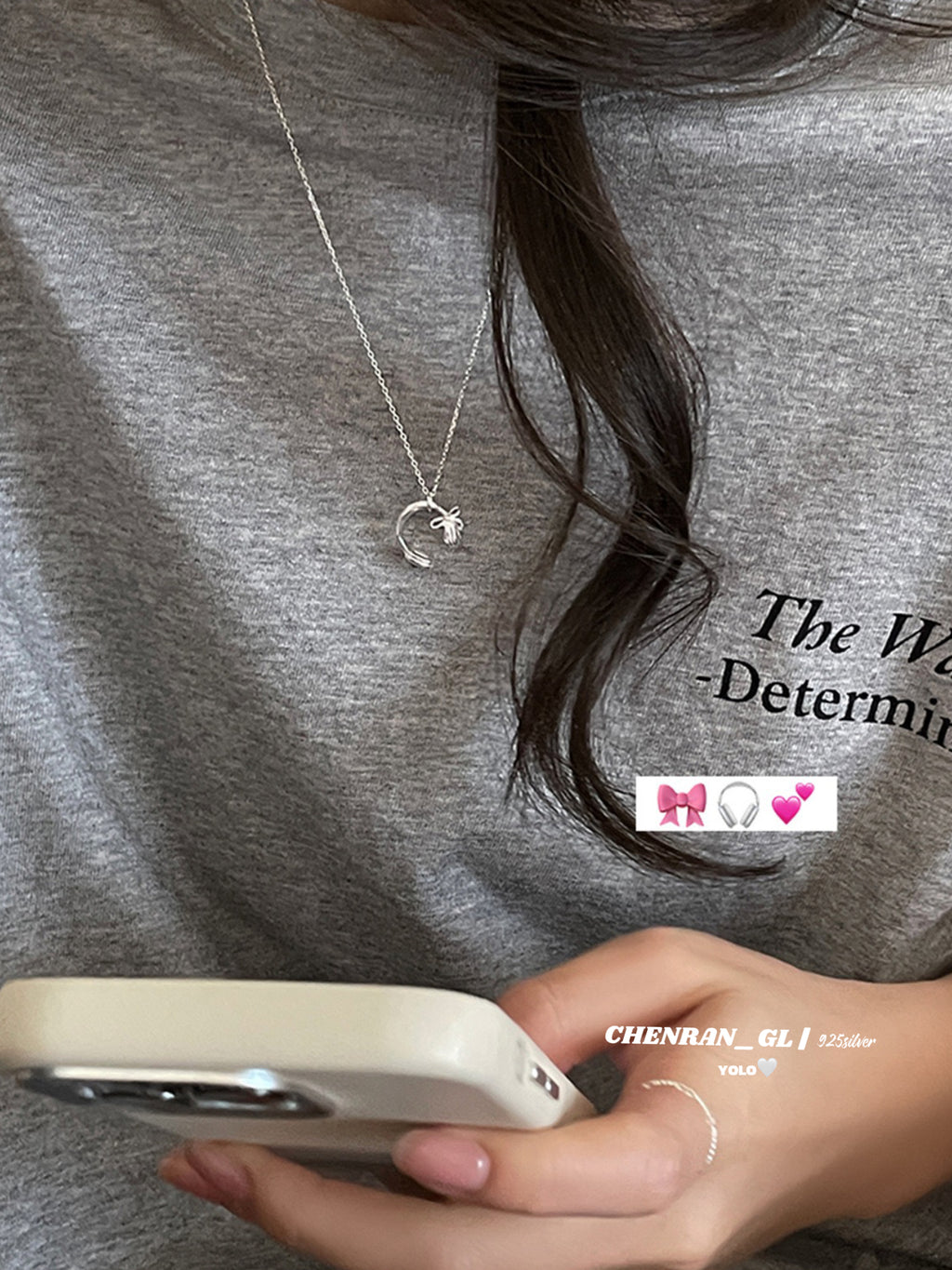 S925 silver bow headphone necklace