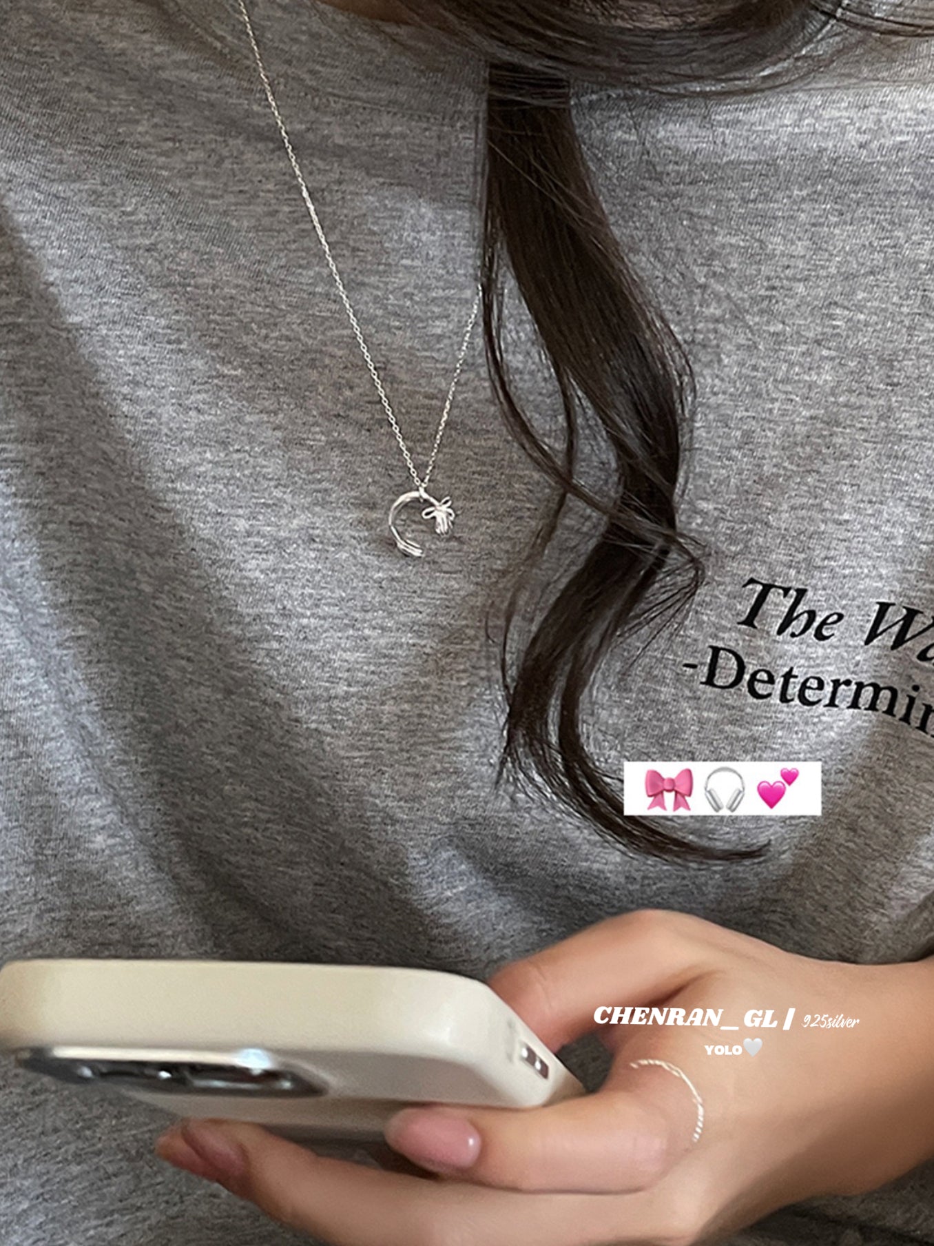S925 silver bow headphone necklace