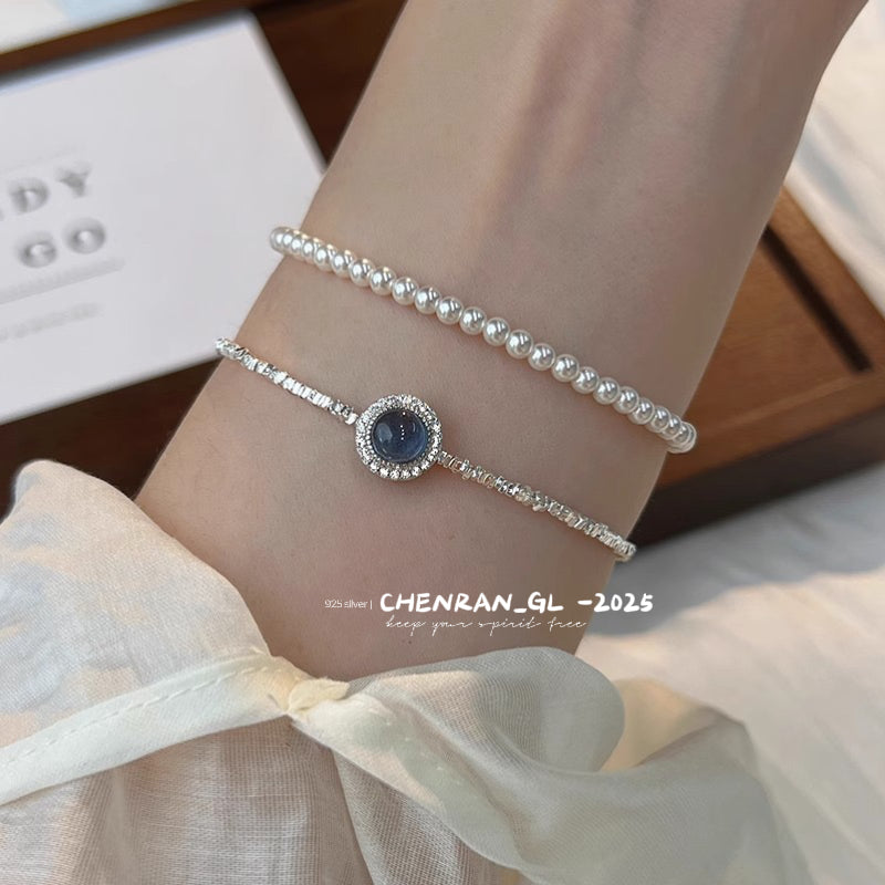 S925 silver natural aquamarine bracelet