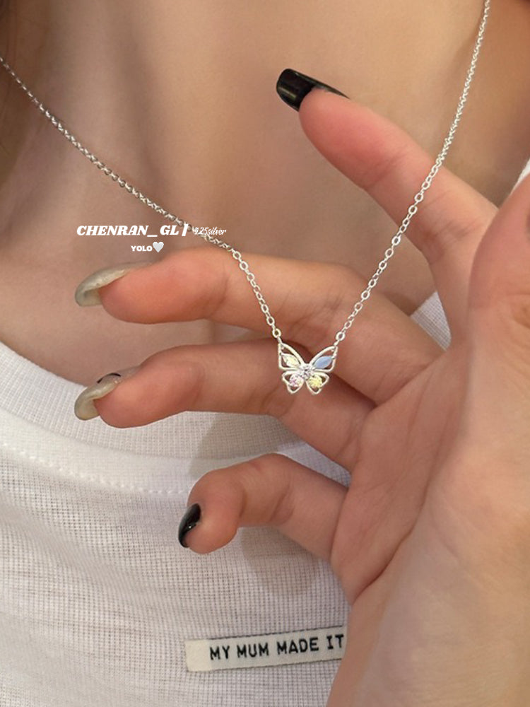 S925 silver sweet bow and colorful zircon necklace